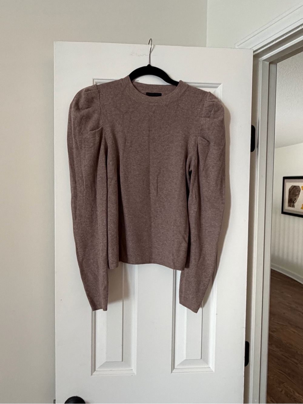 Lucy Paris Taupe Puff Shoulder Crew Sweater